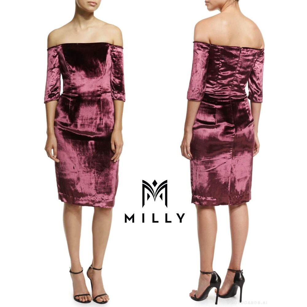 NWT Bergdorf Goodman x Milly Burgundy Panne Velvet Dress Size 2